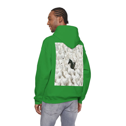 Hoodie – 'Stand Out' Black Horse Among White Sheep Graphic Hoodie