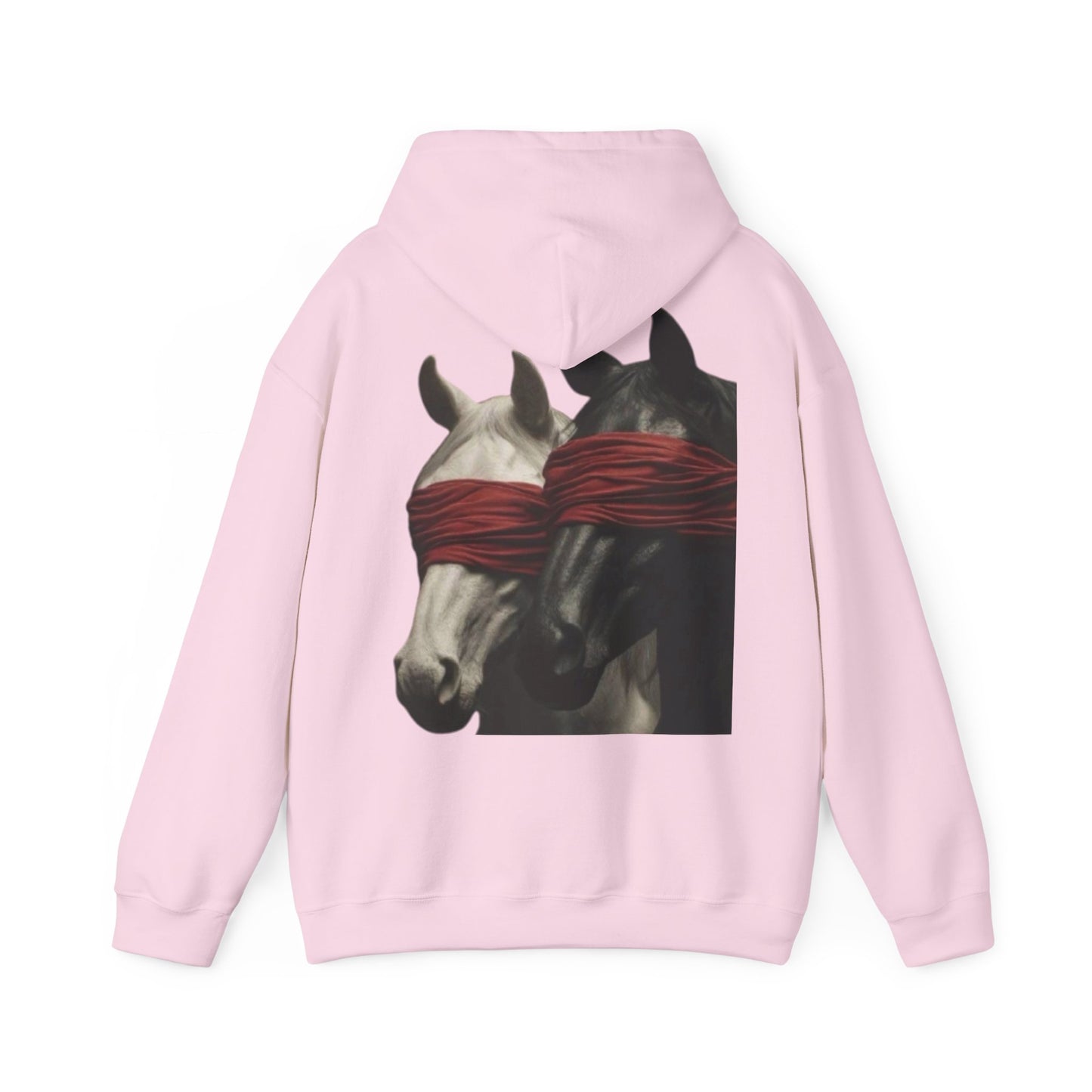 Horse Art Hoodie — Blindfolded Horses Graphic Pullover | Winter Drop