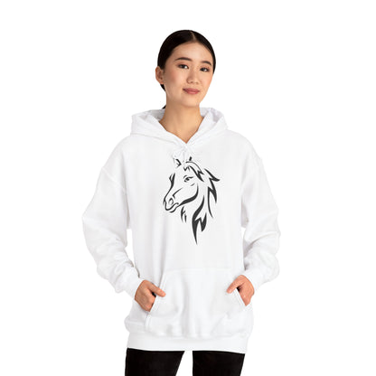 Horse & Sports Car Hoodie — Minimal Horse Head Front | Horse on Red Car Back | Winter Drop