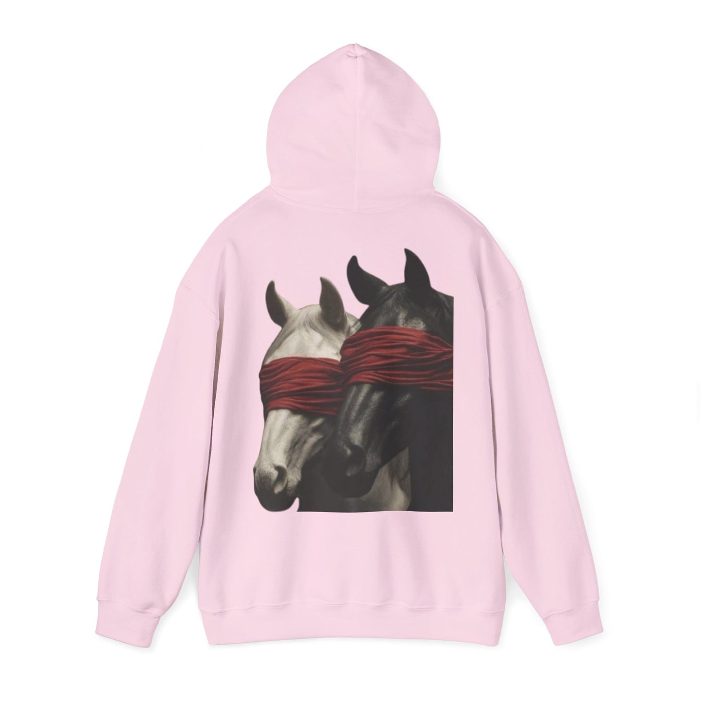 Horse Art Hoodie — Blindfolded Horses Graphic Pullover | Winter Drop