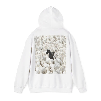Hoodie – 'Stand Out' Black Horse Among White Sheep Graphic Hoodie
