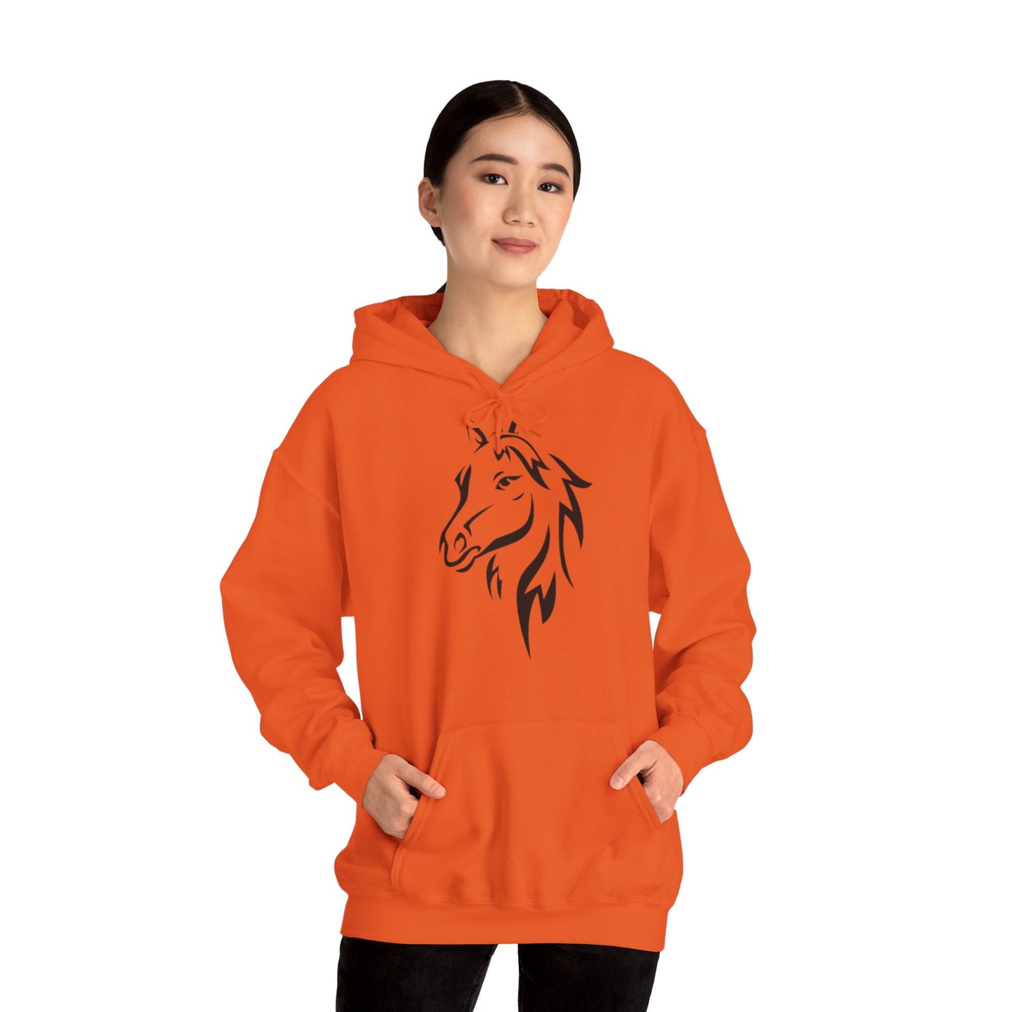 Horse & Sports Car Hoodie — Minimal Horse Head Front | Horse on Red Car Back | Winter Drop