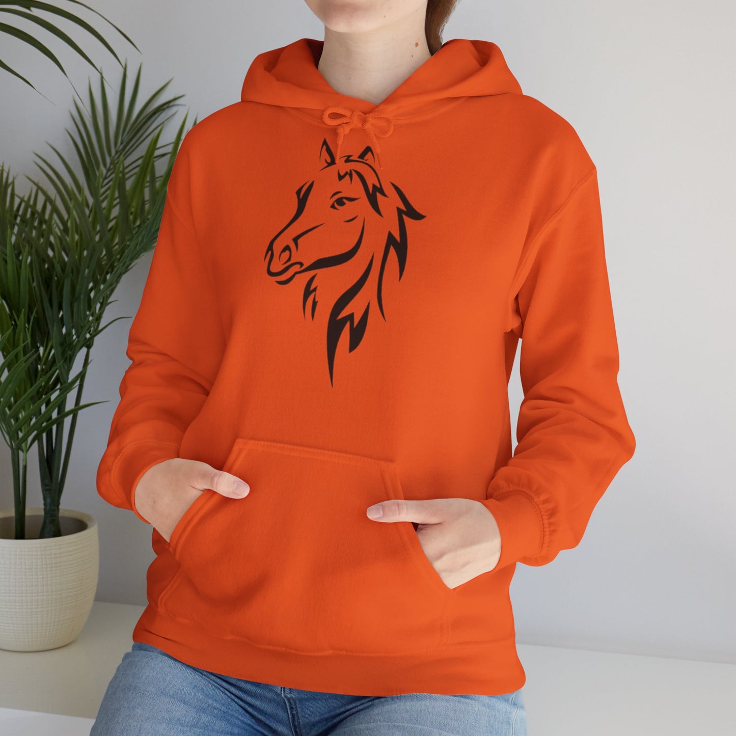 Horse & Sports Car Hoodie — Minimal Horse Head Front | Horse on Red Car Back | Winter Drop
