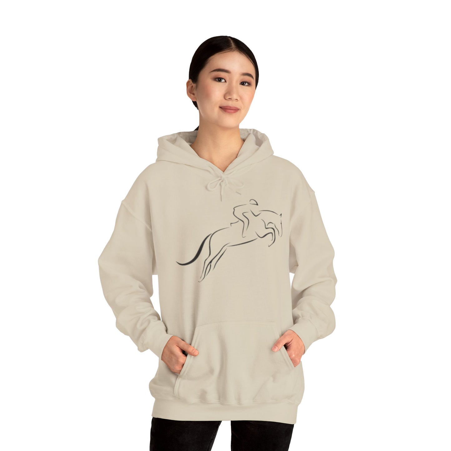 Horse Hoodie — Minimal Line Art Front & Black‑White Photo Back | Winter Drop