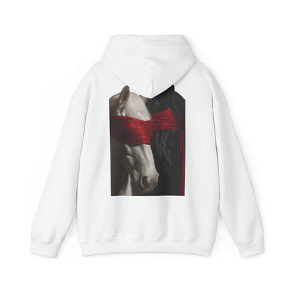 Horse Portrait Hoodie — White Horse with Red Blindfold Graphic | Winter Drop