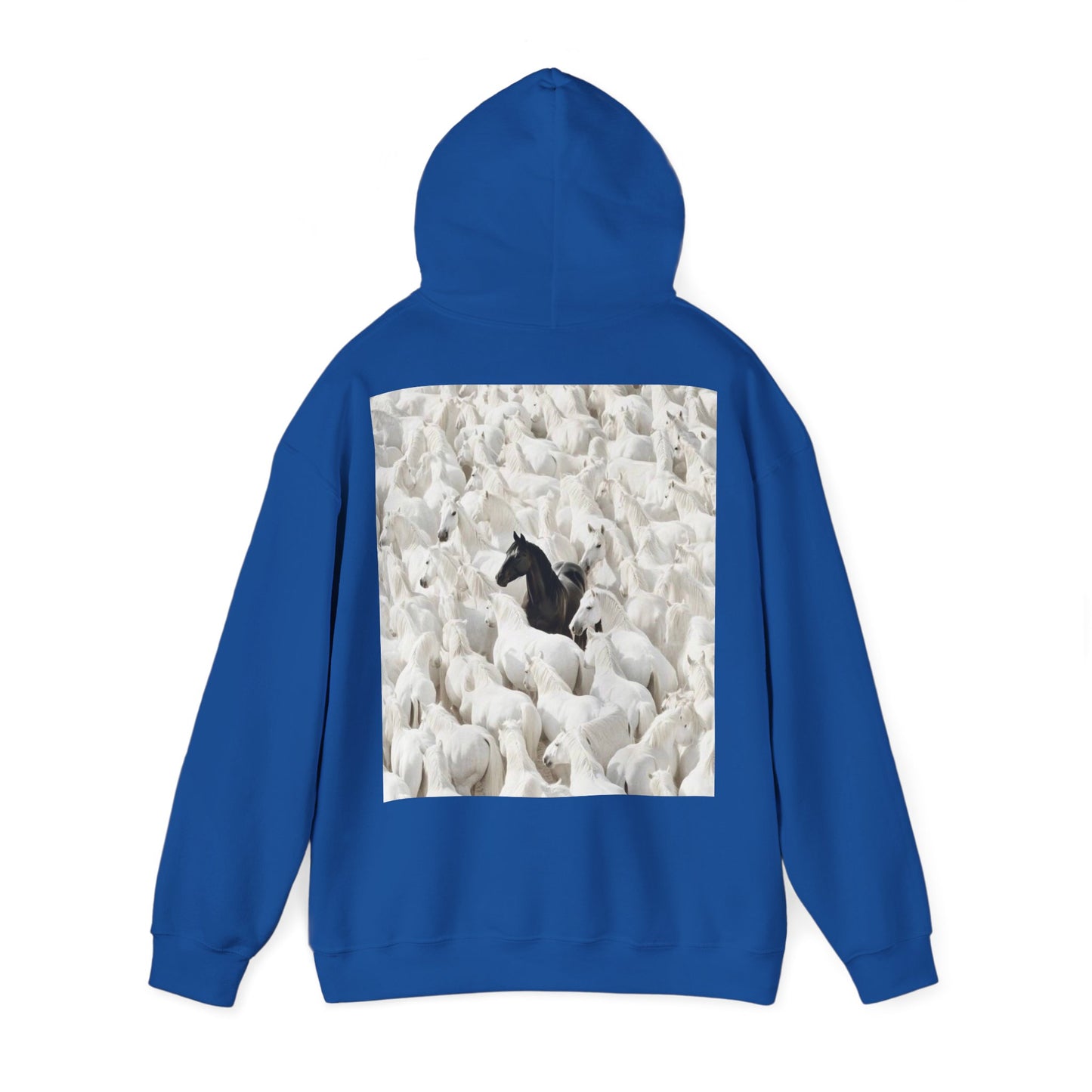 Hoodie – 'Stand Out' Black Horse Among White Sheep Graphic Hoodie