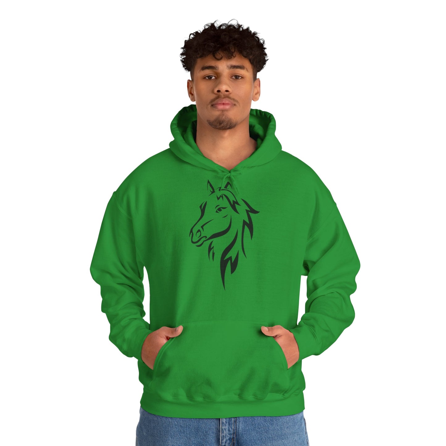 Horse & Sports Car Hoodie — Minimal Horse Head Front | Horse on Red Car Back | Winter Drop