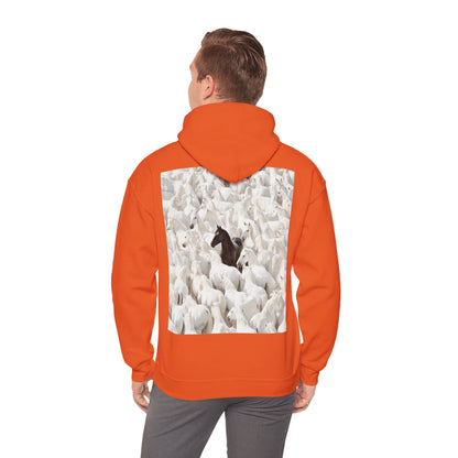 Hoodie – 'Stand Out' Black Horse Among White Sheep Graphic Hoodie