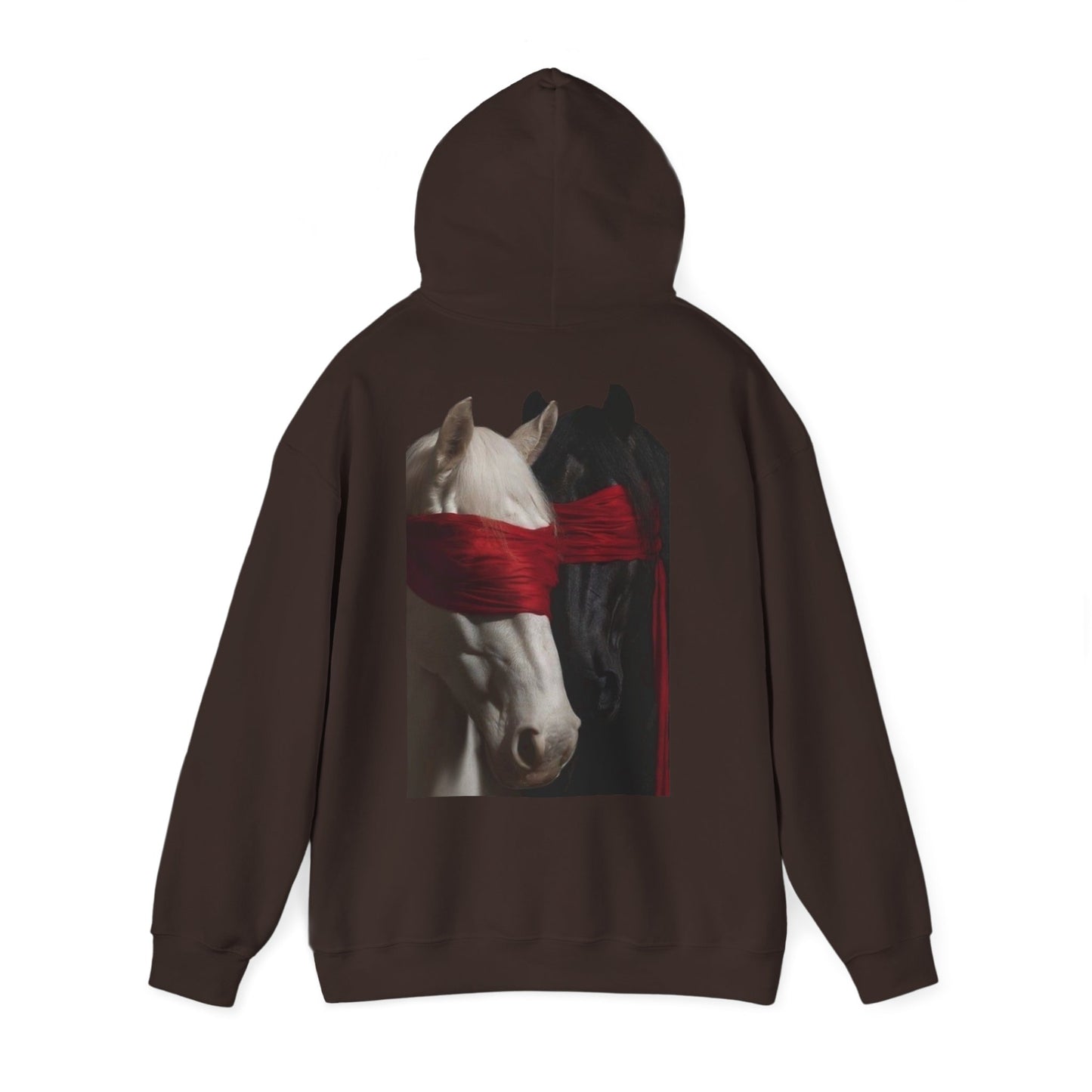 Horse Portrait Hoodie — White Horse with Red Blindfold Graphic | Winter Drop