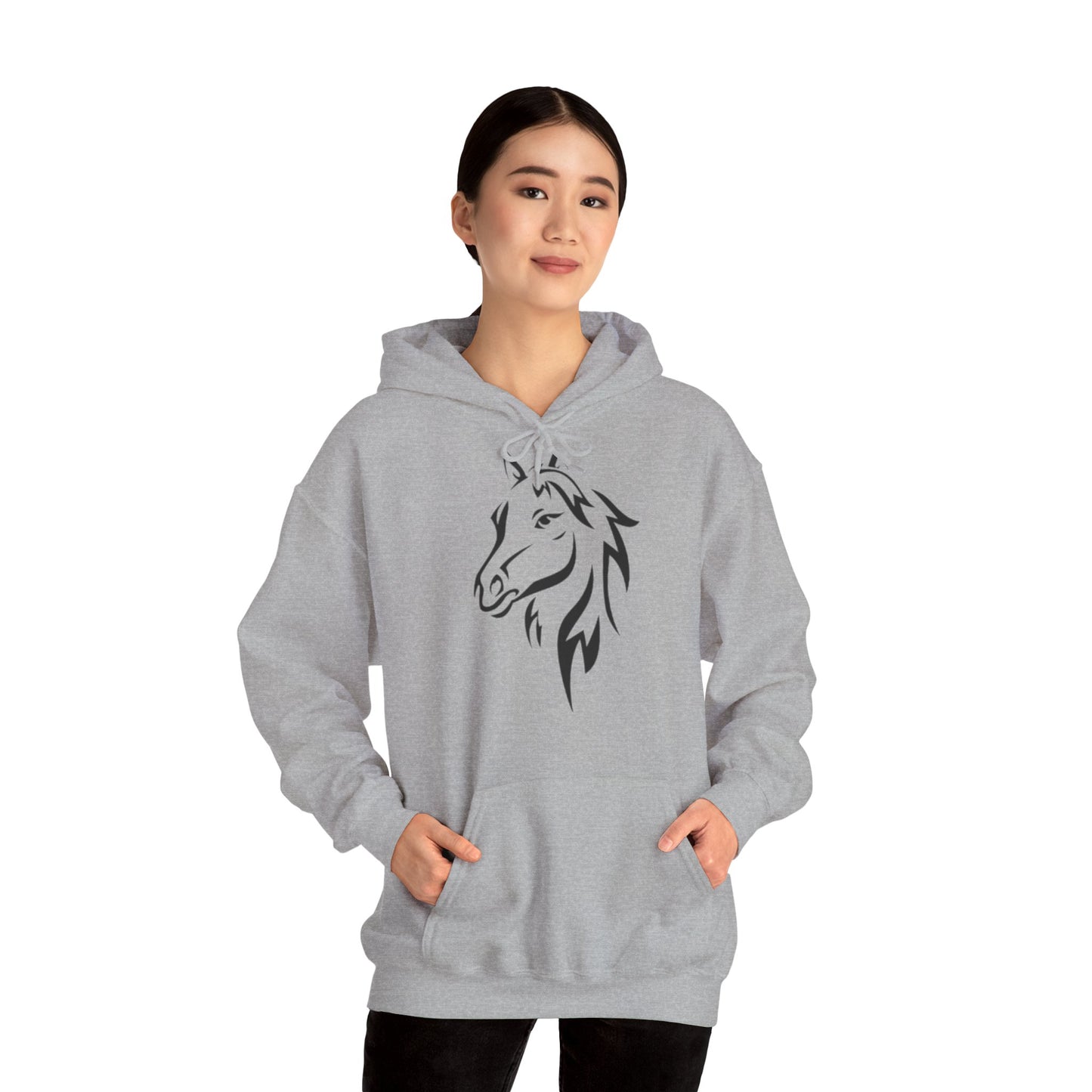 Horse & Sports Car Hoodie — Minimal Horse Head Front | Horse on Red Car Back | Winter Drop