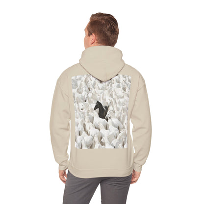 Hoodie – 'Stand Out' Black Horse Among White Sheep Graphic Hoodie