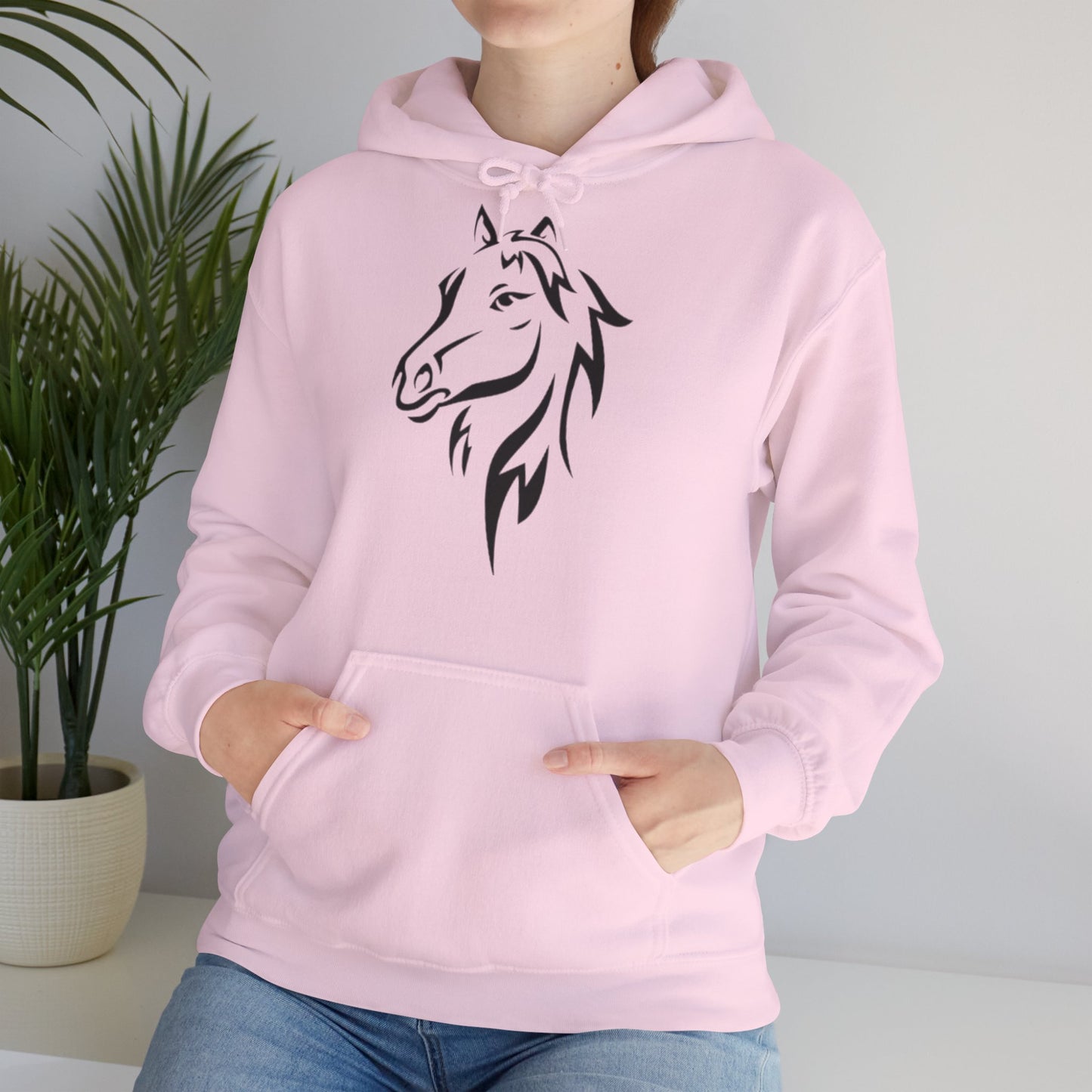 Horse & Sports Car Hoodie — Minimal Horse Head Front | Horse on Red Car Back | Winter Drop
