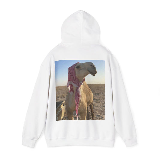 Camel Photo Hoodie - 'I adore you' Minimal Front Script, Desert Travel Vibe