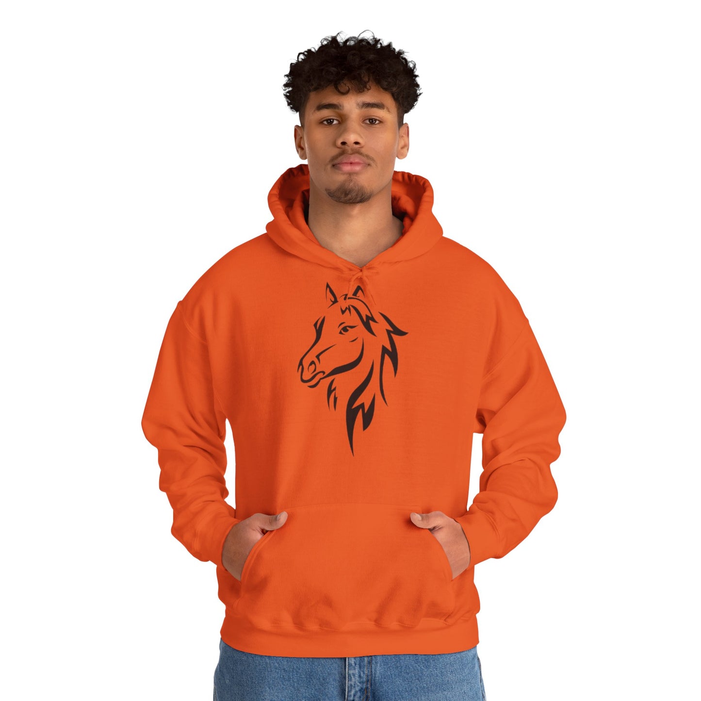 Horse & Sports Car Hoodie — Minimal Horse Head Front | Horse on Red Car Back | Winter Drop