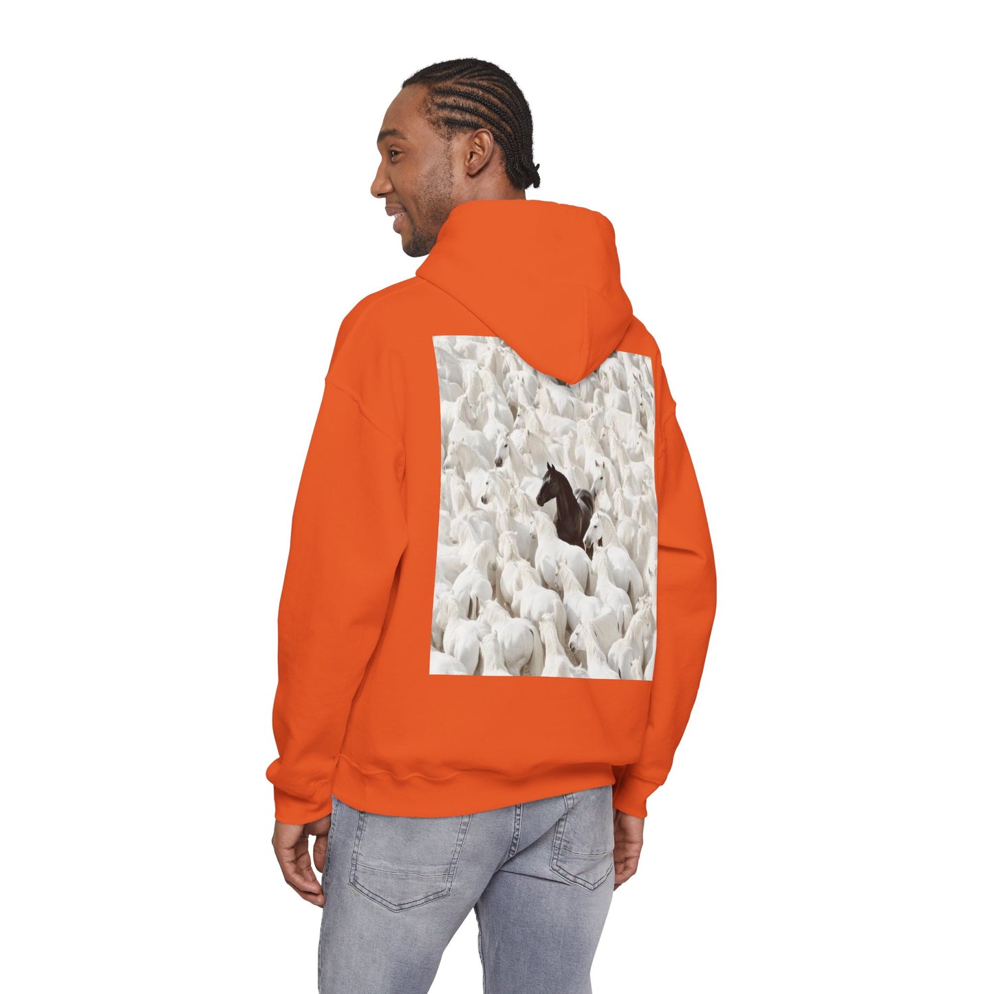 Hoodie – 'Stand Out' Black Horse Among White Sheep Graphic Hoodie
