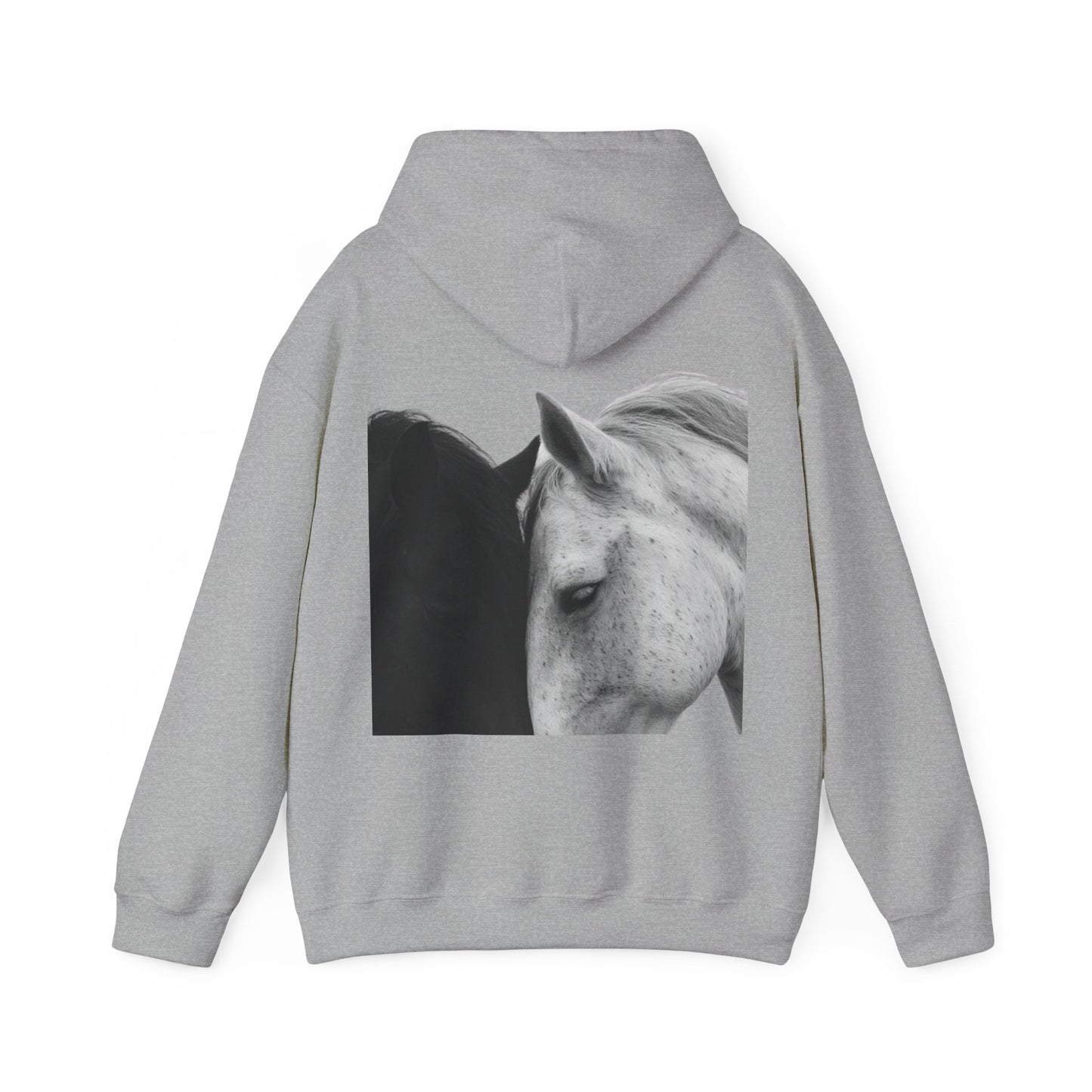 Horse Hoodie — Minimal Line Art Front & Black‑White Photo Back | Winter Drop