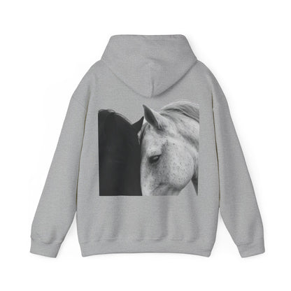 Horse Hoodie — Minimal Line Art Front & Black‑White Photo Back | Winter Drop