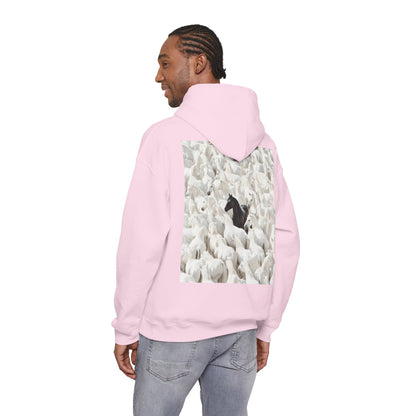 Hoodie – 'Stand Out' Black Horse Among White Sheep Graphic Hoodie