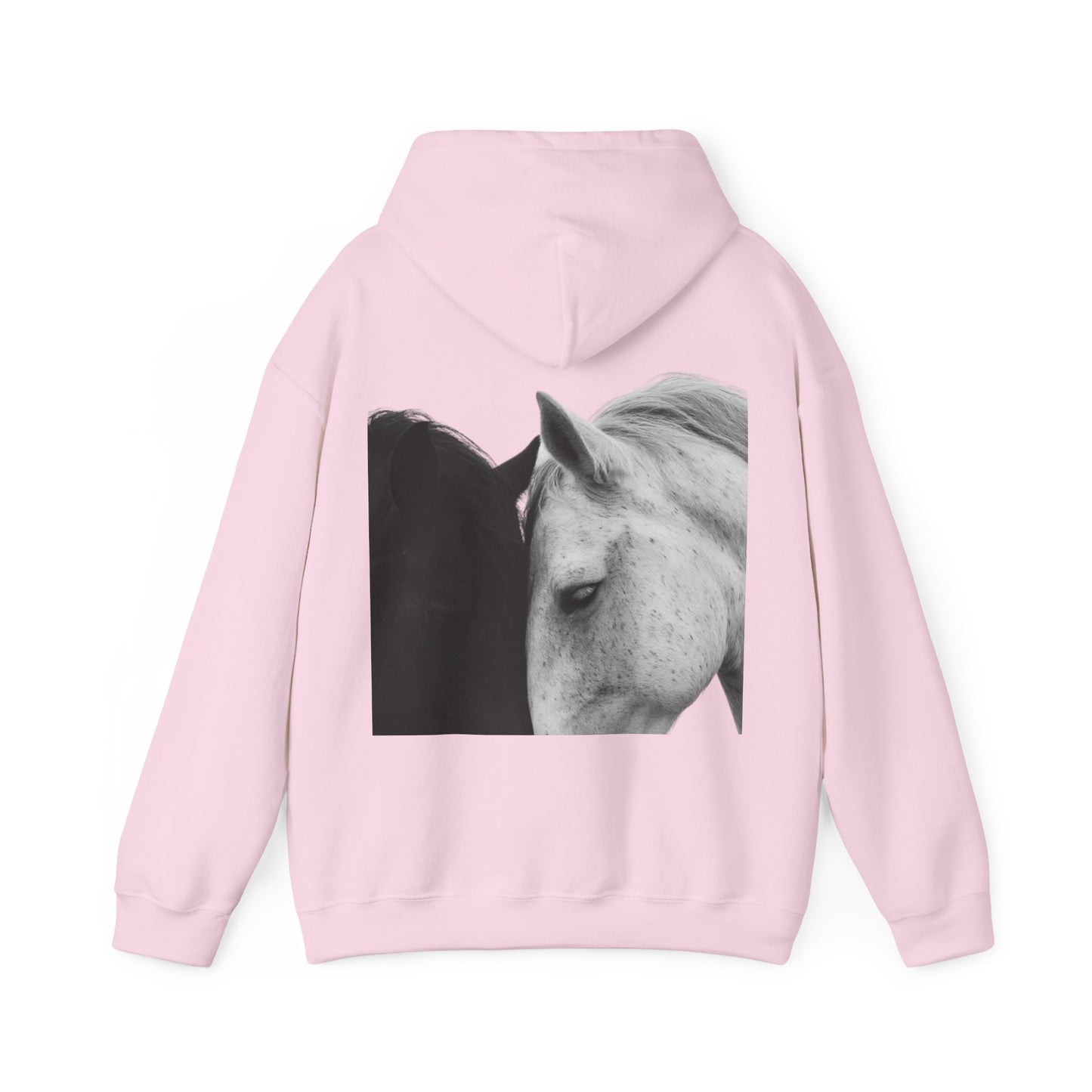 Horse Hoodie — Minimal Line Art Front & Black‑White Photo Back | Winter Drop