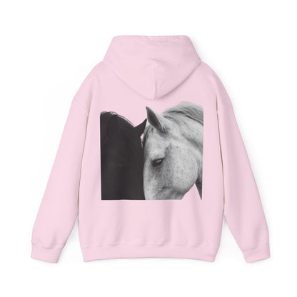 Horse Hoodie — Minimal Line Art Front & Black‑White Photo Back | Winter Drop