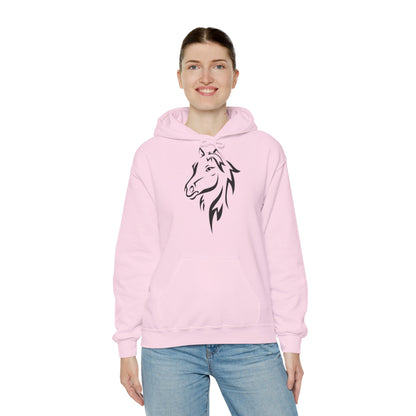 Horse & Sports Car Hoodie — Minimal Horse Head Front | Horse on Red Car Back | Winter Drop