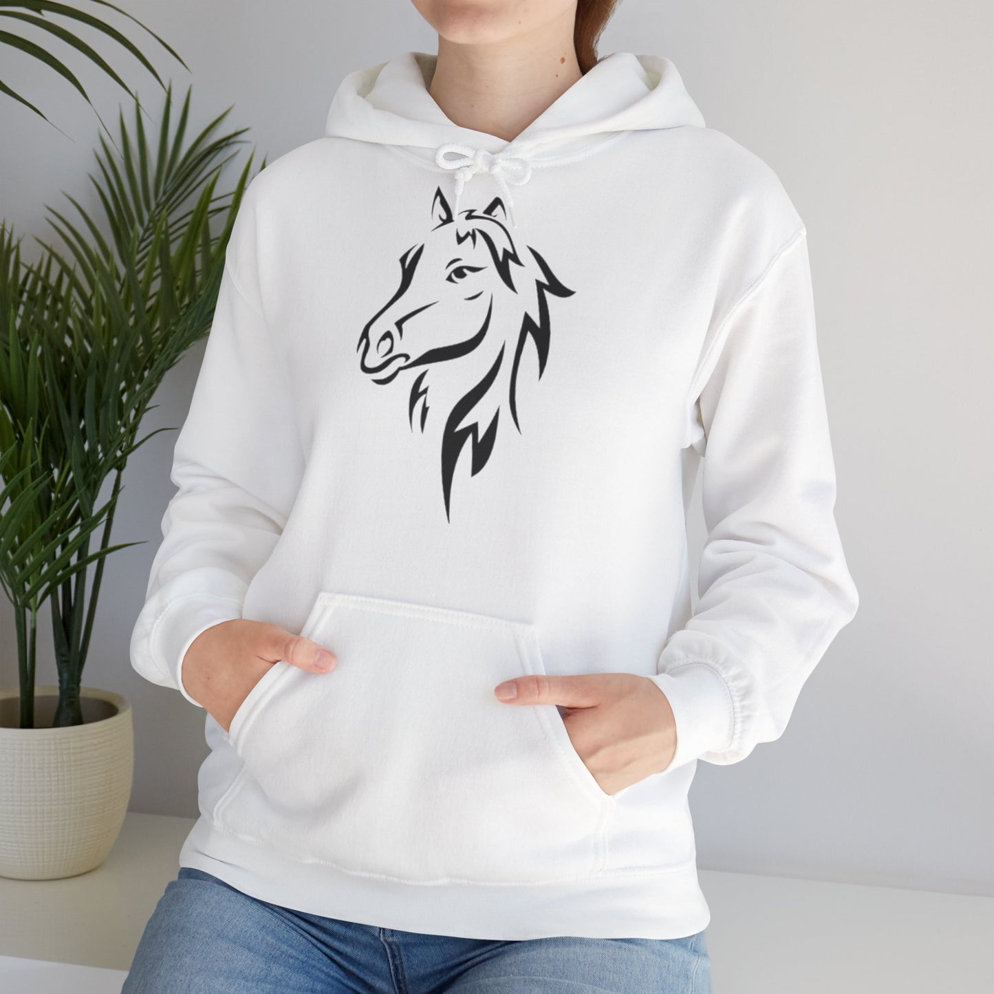 Horse & Sports Car Hoodie — Minimal Horse Head Front | Horse on Red Car Back | Winter Drop