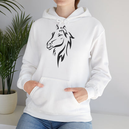 Horse & Sports Car Hoodie — Minimal Horse Head Front | Horse on Red Car Back | Winter Drop