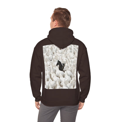 Hoodie – 'Stand Out' Black Horse Among White Sheep Graphic Hoodie