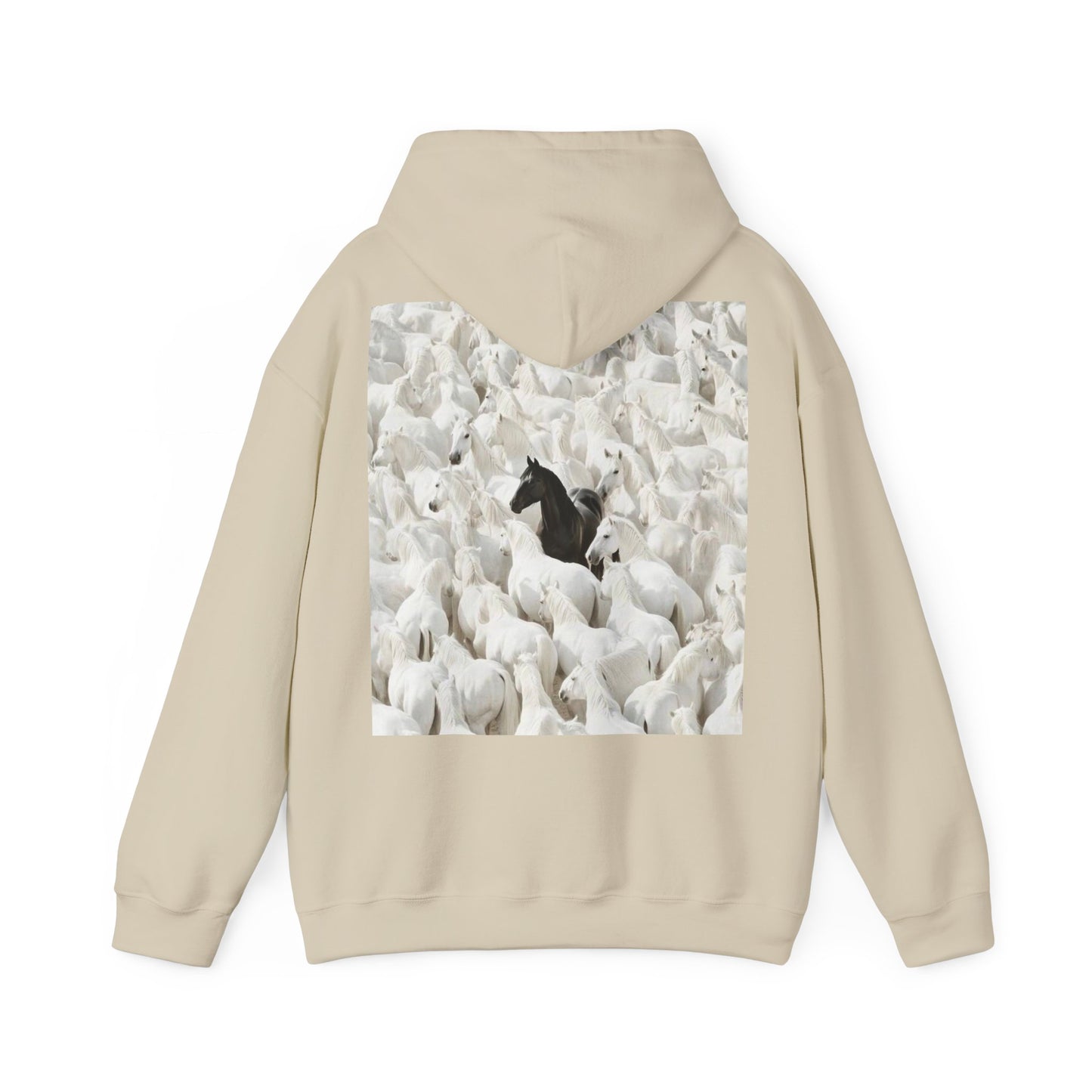 Hoodie – 'Stand Out' Black Horse Among White Sheep Graphic Hoodie