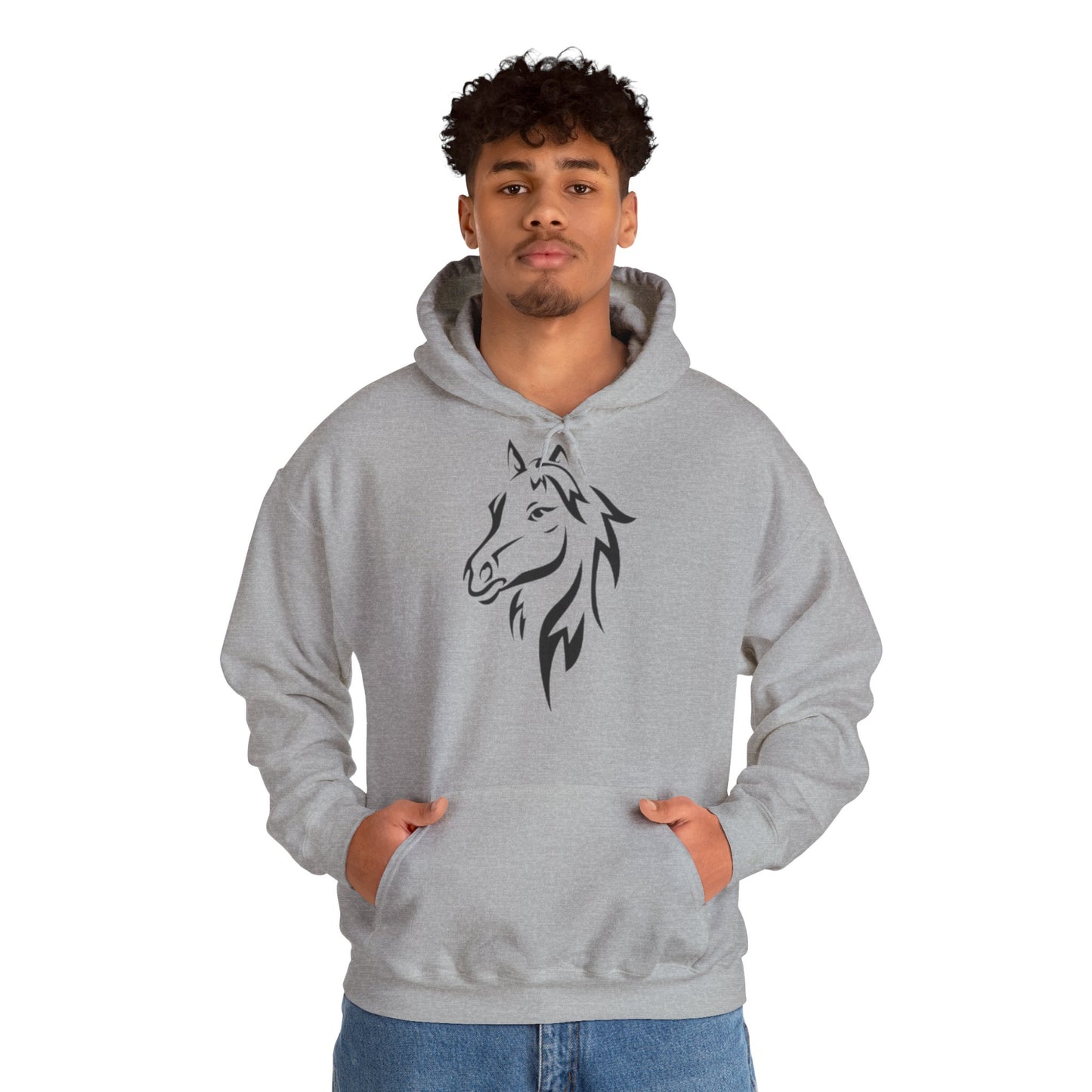 Horse & Sports Car Hoodie — Minimal Horse Head Front | Horse on Red Car Back | Winter Drop