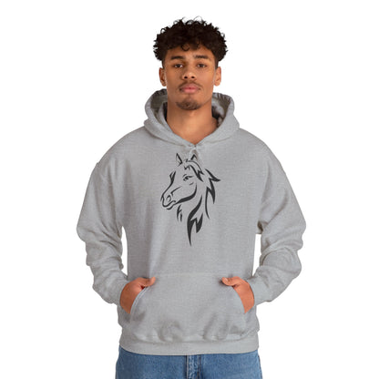 Horse & Sports Car Hoodie — Minimal Horse Head Front | Horse on Red Car Back | Winter Drop