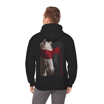 Horse Portrait Hoodie — White Horse with Red Blindfold Graphic | Winter Drop