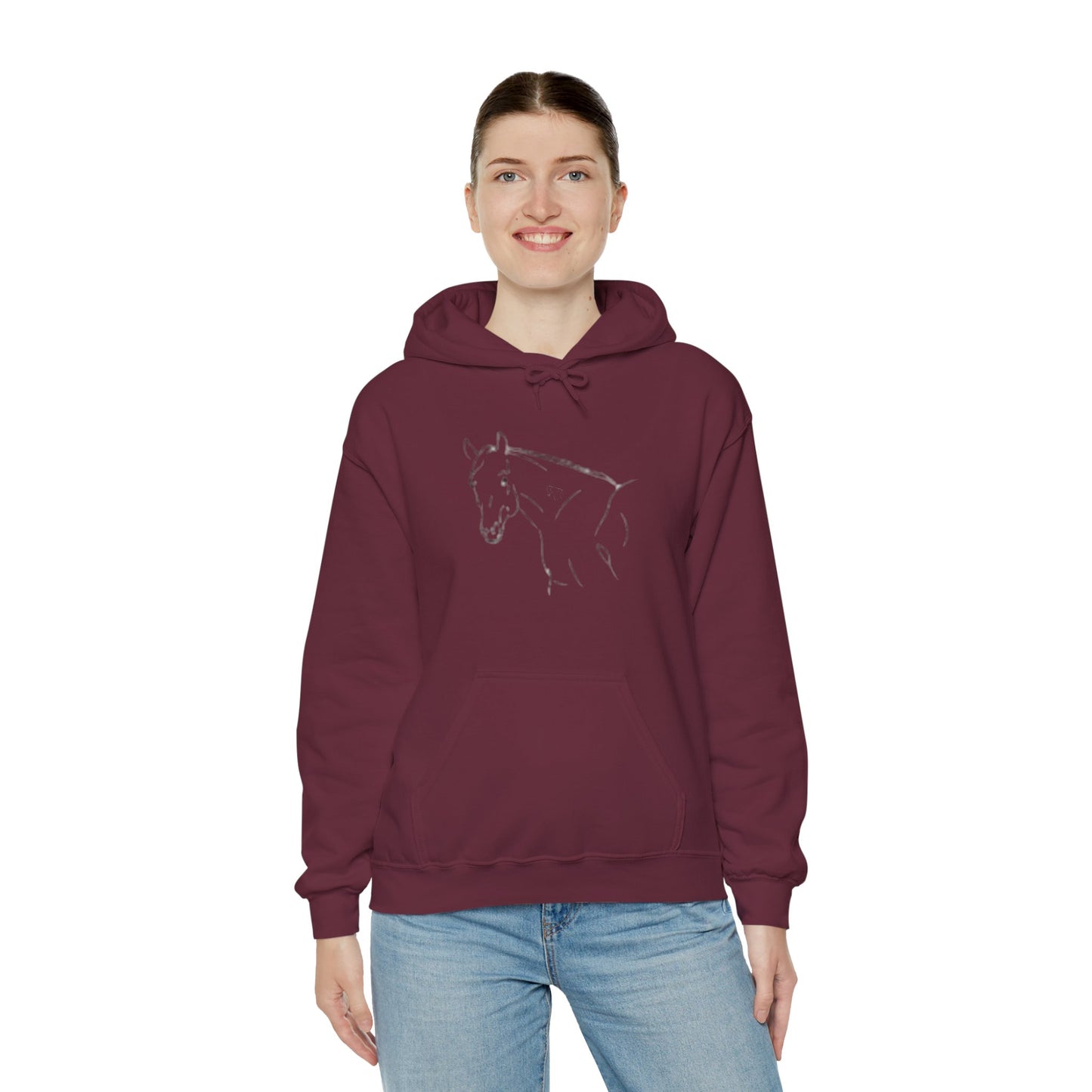Horse Portrait Hoodie — White Horse with Red Blindfold Graphic | Winter Drop