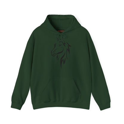 Horse & Sports Car Hoodie — Minimal Horse Head Front | Horse on Red Car Back | Winter Drop