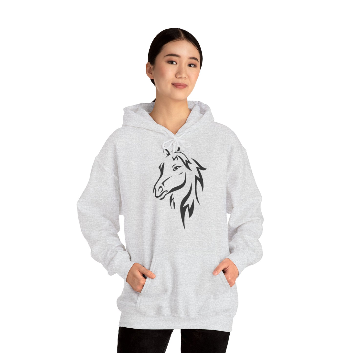 Horse & Sports Car Hoodie — Minimal Horse Head Front | Horse on Red Car Back | Winter Drop