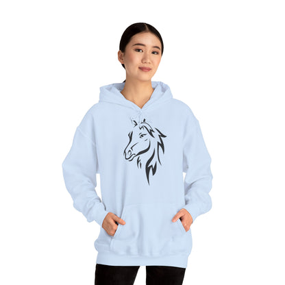 Horse & Sports Car Hoodie — Minimal Horse Head Front | Horse on Red Car Back | Winter Drop