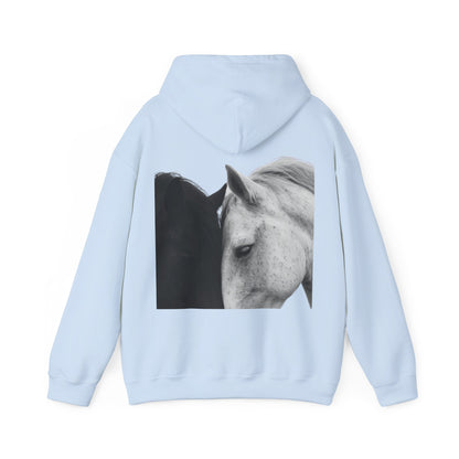 Horse Hoodie — Minimal Line Art Front & Black‑White Photo Back | Winter Drop