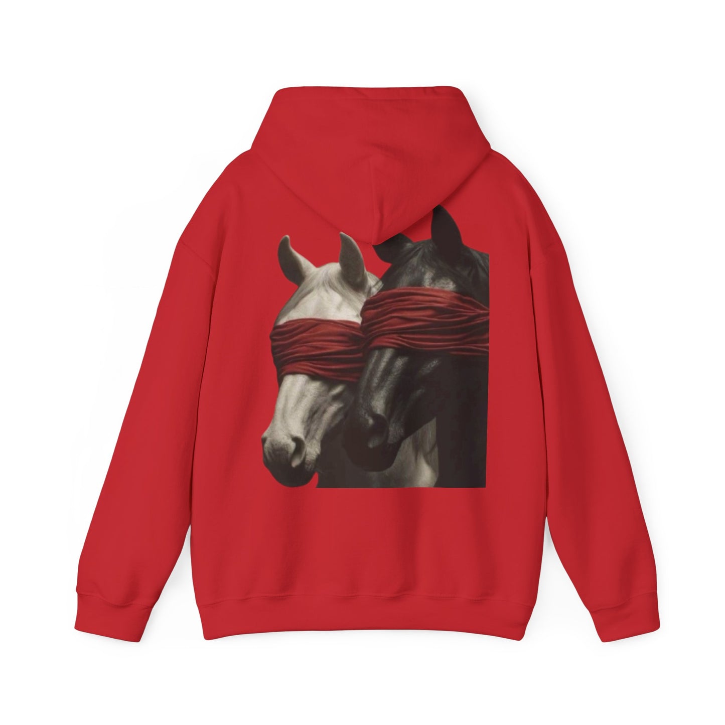 Horse Art Hoodie — Blindfolded Horses Graphic Pullover | Winter Drop