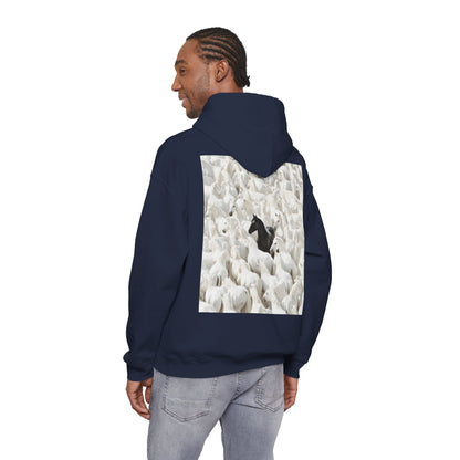 Hoodie – 'Stand Out' Black Horse Among White Sheep Graphic Hoodie