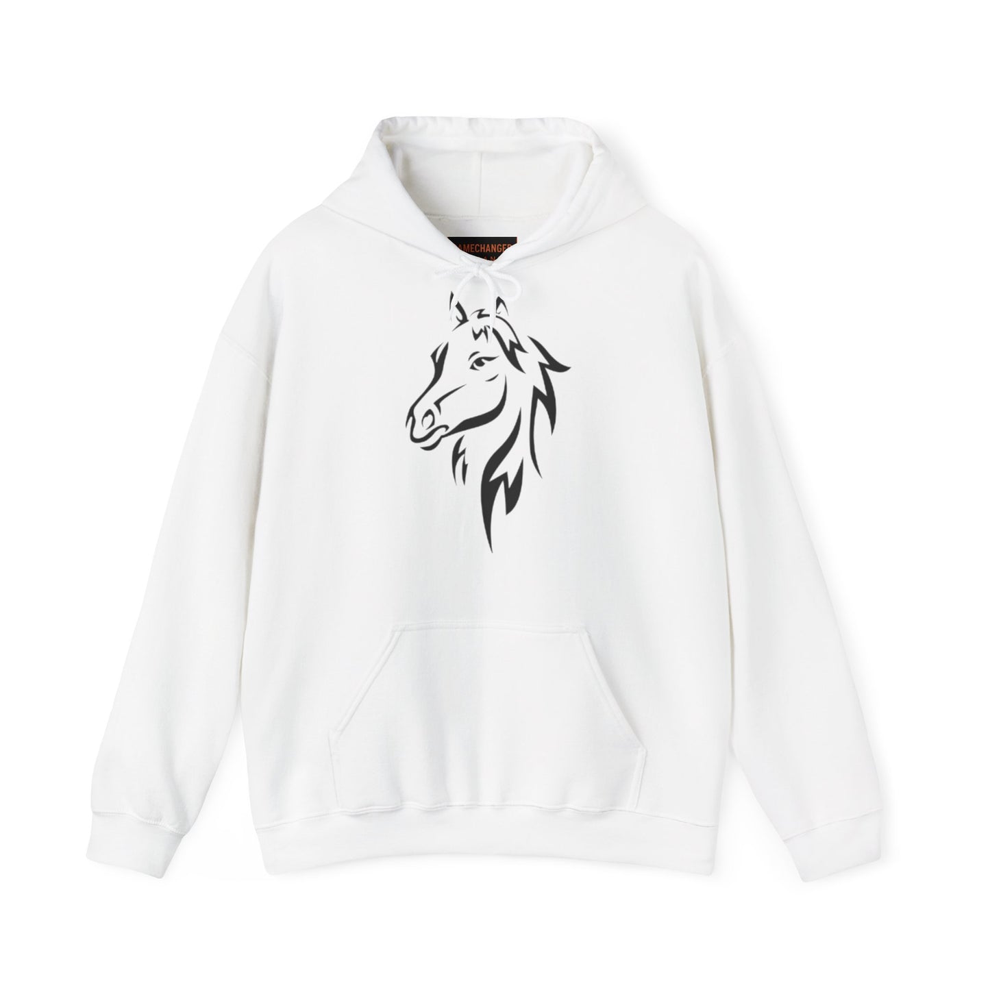 Horse & Sports Car Hoodie — Minimal Horse Head Front | Horse on Red Car Back | Winter Drop