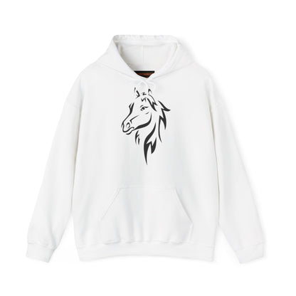 Horse & Sports Car Hoodie — Minimal Horse Head Front | Horse on Red Car Back | Winter Drop