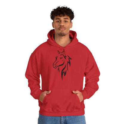 Horse & Sports Car Hoodie — Minimal Horse Head Front | Horse on Red Car Back | Winter Drop