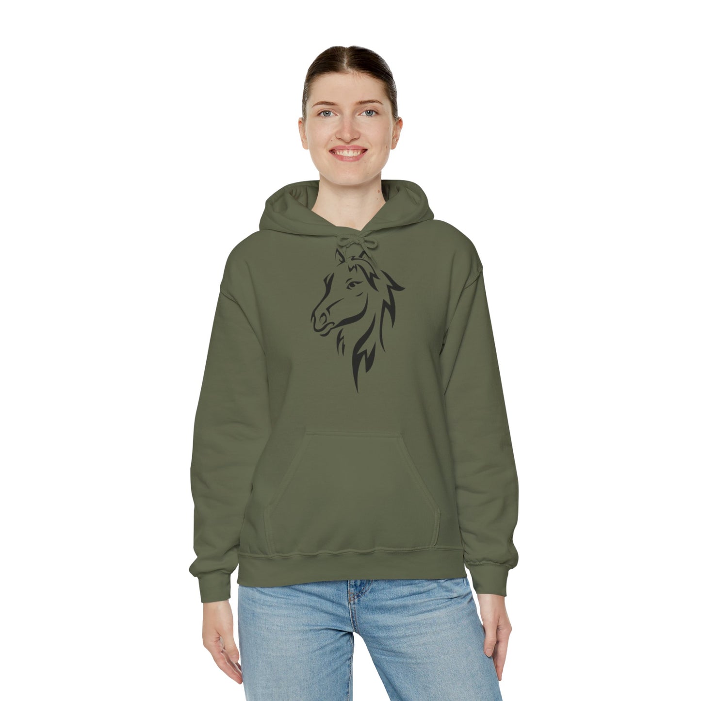 Horse & Sports Car Hoodie — Minimal Horse Head Front | Horse on Red Car Back | Winter Drop