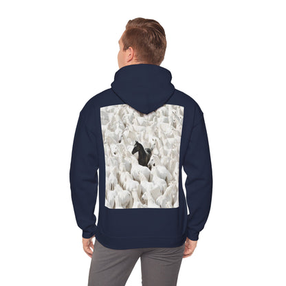Hoodie – 'Stand Out' Black Horse Among White Sheep Graphic Hoodie