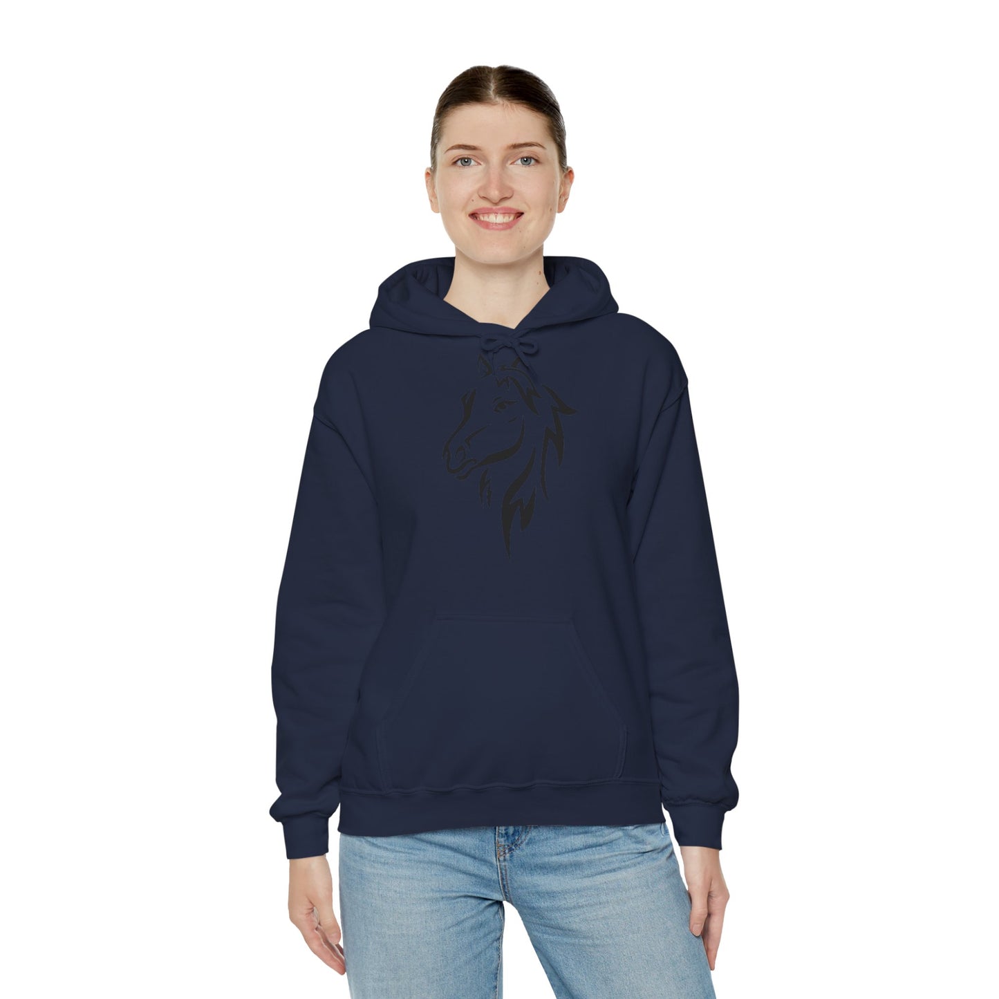 Horse & Sports Car Hoodie — Minimal Horse Head Front | Horse on Red Car Back | Winter Drop