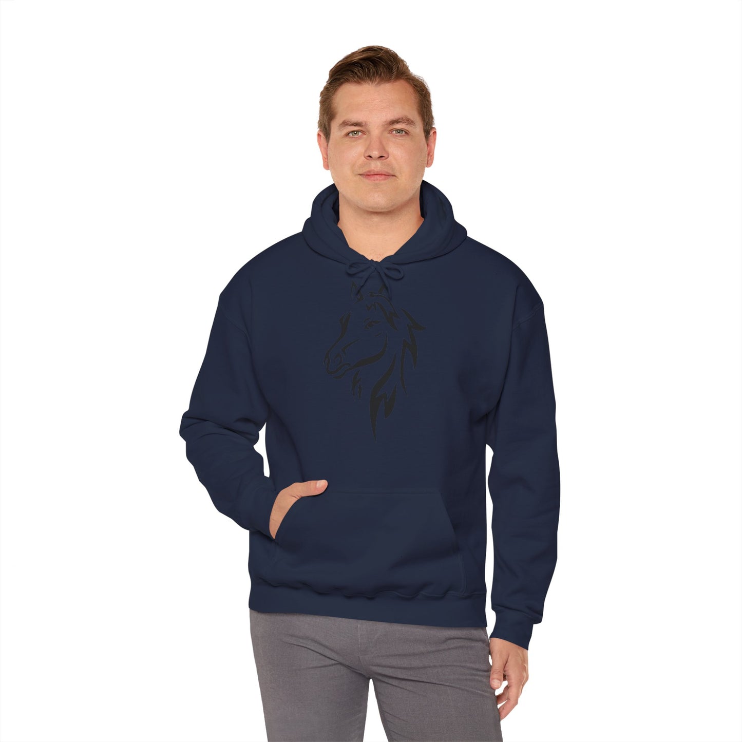 Horse & Sports Car Hoodie — Minimal Horse Head Front | Horse on Red Car Back | Winter Drop