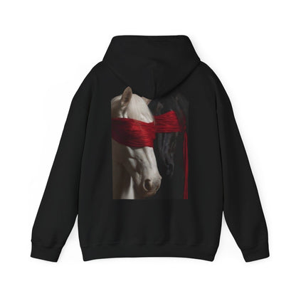 Horse Portrait Hoodie — White Horse with Red Blindfold Graphic | Winter Drop