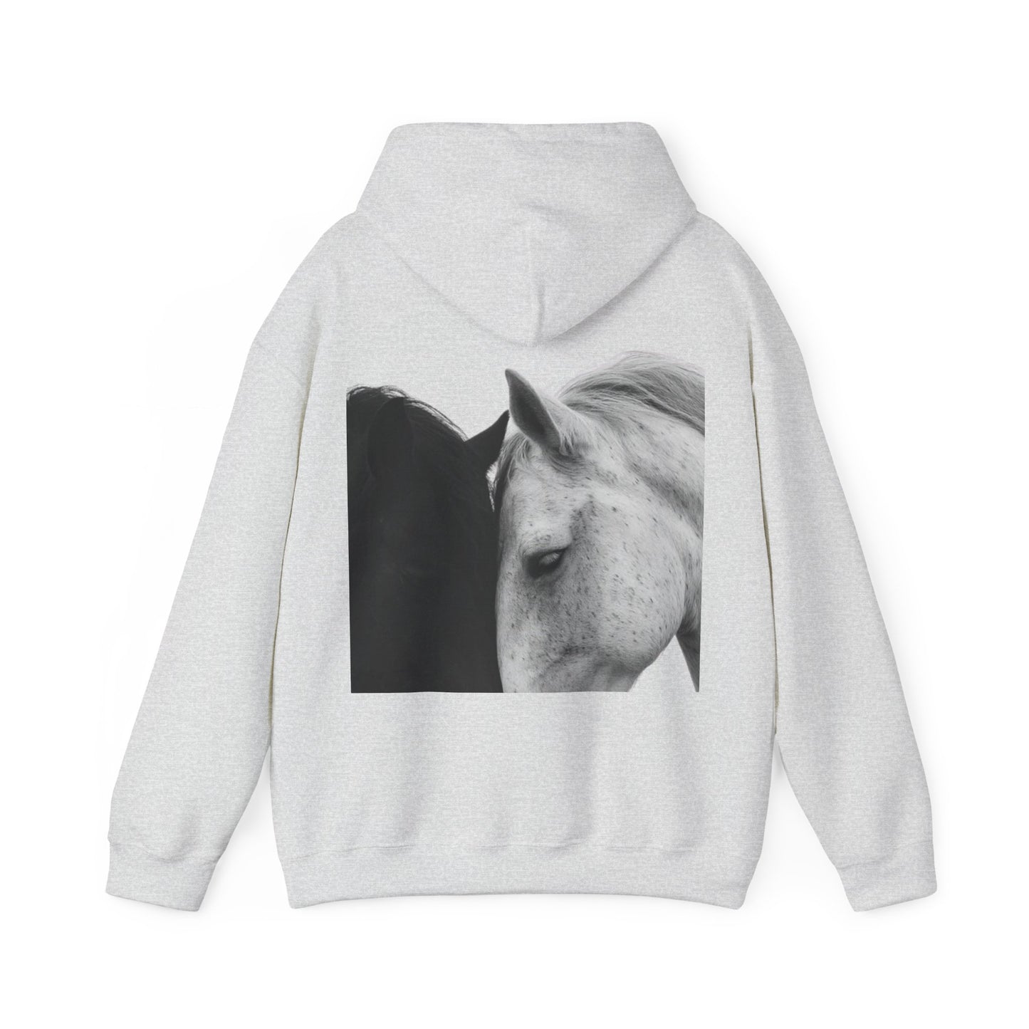 Horse Hoodie — Minimal Line Art Front & Black‑White Photo Back | Winter Drop