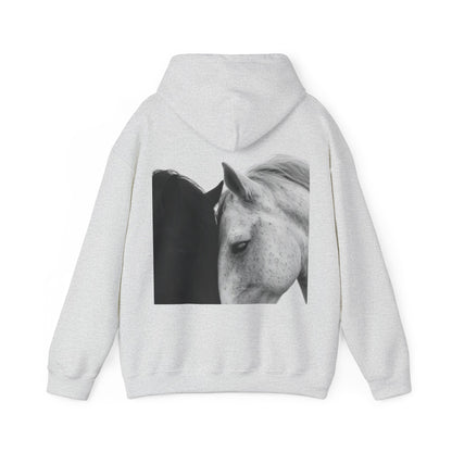 Horse Hoodie — Minimal Line Art Front & Black‑White Photo Back | Winter Drop