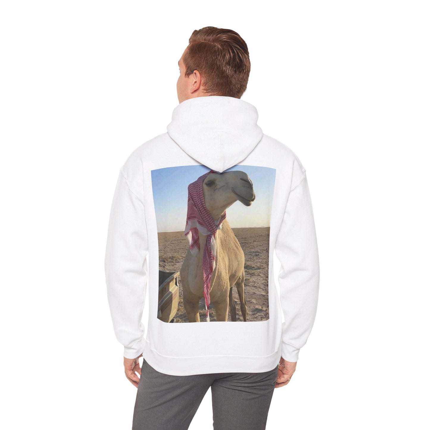 Camel Photo Hoodie - 'I adore you' Minimal Front Script, Desert Travel Vibe